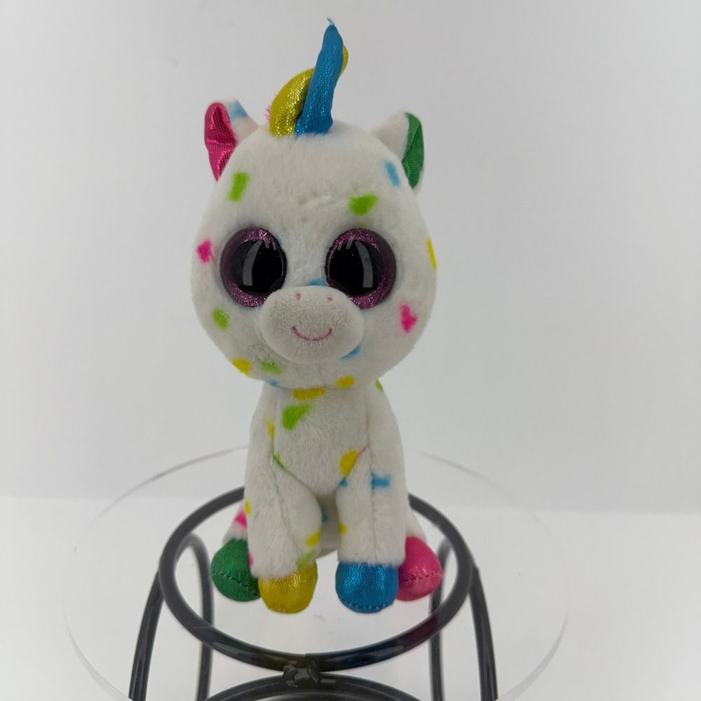 Ty Bennie Boss HARMONIE Unicorn Plush toy 6 Inch White Multi & Glitter‎ Eyes